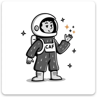 A spacesuit-wearing cactus blooming neon stars instead of flowers, with mini planets on its prickles sticker