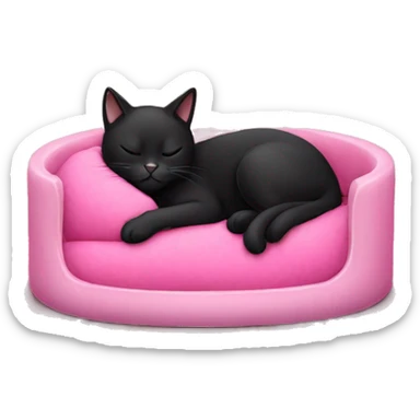 black cat sleeping in pink cat bed sticker