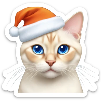 chubby fat flame point Siamese, white fur with orange accents and blue eyes wearing a red christmas hat  sticker