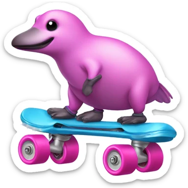 Blue Platypus wearing pink roller skates sticker
