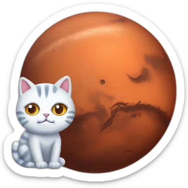 planet Mars with a cartoon sleepy cat face sticker
