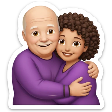  Old White  fat man no hiar hugging dack skin curly hair woman sticker