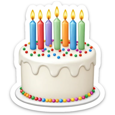 birthday cake with white frosting and colorful candles sticker