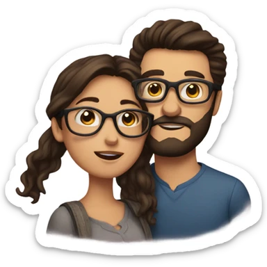 kiss-kiss brunette girl with glasses brunette man with beard sticker