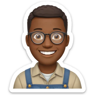 smiling black man with glasses, big teeth, standard male haircut, rural farmer, oval face sticker