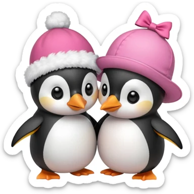 2 pinguini che si danno un bacio.Uno deve avere un fiocchetto rosa in testa ed uno il cappello di luffy di one piece sticker