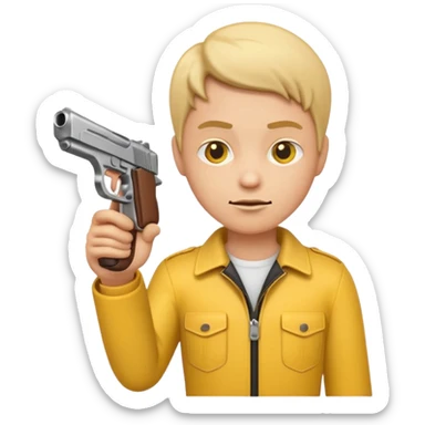 emoji character holding a realistic handgun, neutral expression sticker