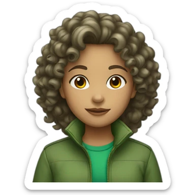 girl with curly hair in green jacket sticker