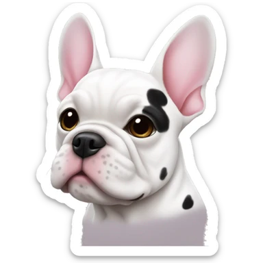 a white frenchie with grey spots and a pink nose with small black spots sticker