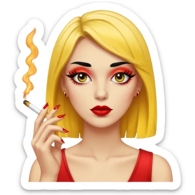 Baddie smoking yellow face with lashes and nails  sticker