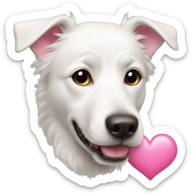 White dog pink heart sticker