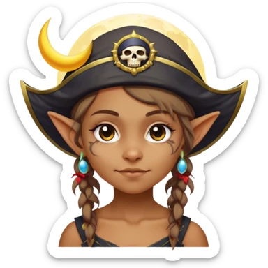 A cute pirate goblin girl with a moon halo sticker