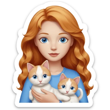 Long wavy strawberry blonde blue eyes woman with a white cat with blue eyes sticker