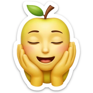 yellow apple emoji face, eyes closed, hands around its own neck as if choking itself sticker