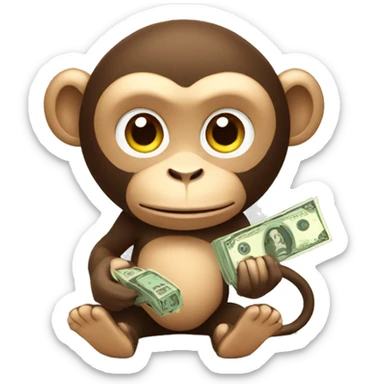 a monkey holding a lot of money sticker