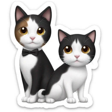 Black and white cat short haired tuxedo with brown haired girl sticker