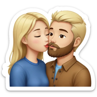 Asian girl kissing blonde mandnwith brown beard sticker