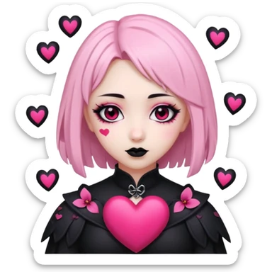goth sakura heart, heart made of black sakura petals with pink accents sticker