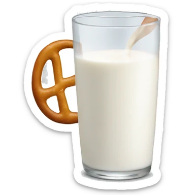 A glass of milk with a pretzel sticker