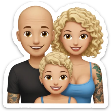throuple tattooed bald boyfriend with long blonde hair female and another curly short haired brunette big boobs sticker