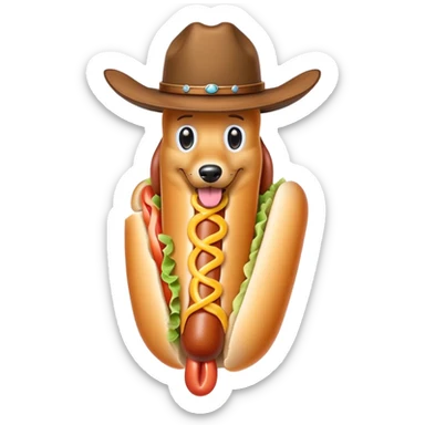 Hot dog with cowboy hat sticker