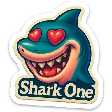 grin
heart shaped eye
add the words “ Shark One " in White sticker