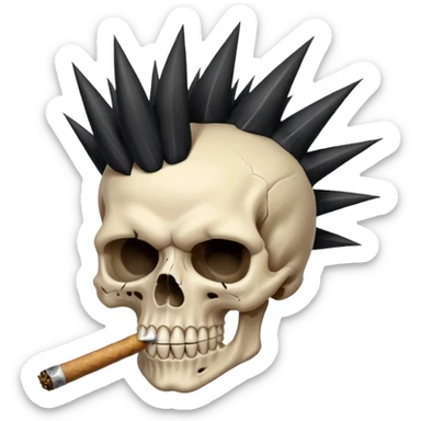 spikey black mohawk hair on a sharp looking skull smoking a fat blunt sticker