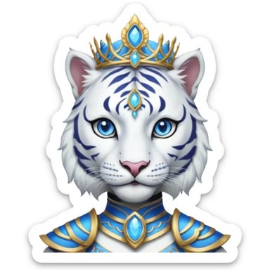 ESO Female white tiger khajiit leader of the umbral rose, blue eyes, blue 'third eye' gem, tiara for leadership ruling sticker