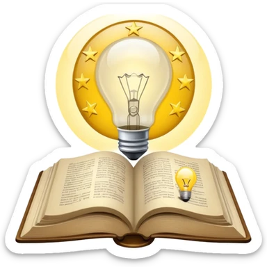 n open book with a glowing light bulb above it, symbolizing knowledge and learning. Next to the book, a coin or euro symbol representing a training budget. sticker