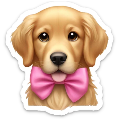 Adorable golden retriever with pink bow sticker