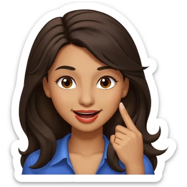 black slighty browin hair light brown skin woman, flirtatious gesture, biting her finger and winking emoji she also has tall hair and brown eyes sticker