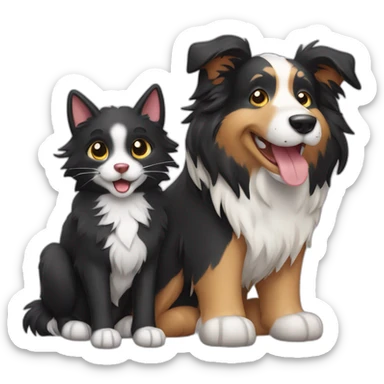 happy collie dog and a black cat sticker