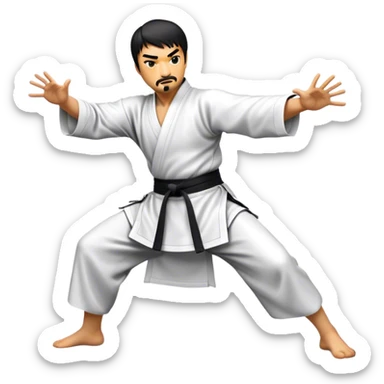 Cinematic Realistic Kung Fu Action Emoji, depicted as an epic martial arts scene with a master executing a precise move in traditional attire, rendered with fluid motion and vibrant textures under dramatic high-contrast lighting. sticker