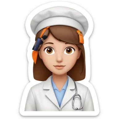 Make a pharmacy girl pretty with brown hat and eyes wearing labcoat sticker