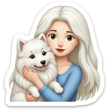 Long-haired girl holding a Samoyed dog sticker