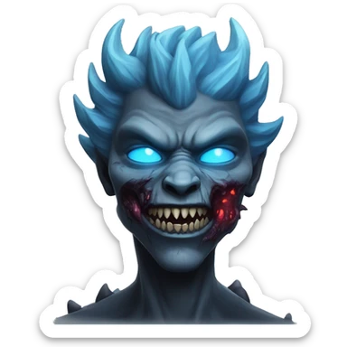 Dark black gray silver maroon zombie face dragon face photograph detailed blue flames in mouth blue glow sticker