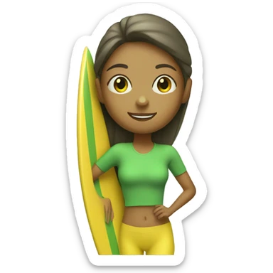 Yoga girl surfing green yellow surf board sticker