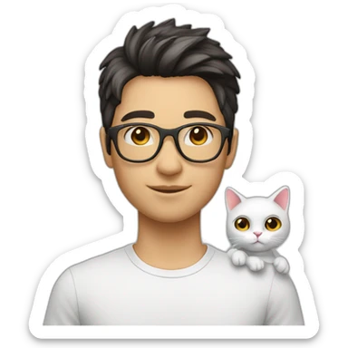 joven gafas piel blanca y gato sticker