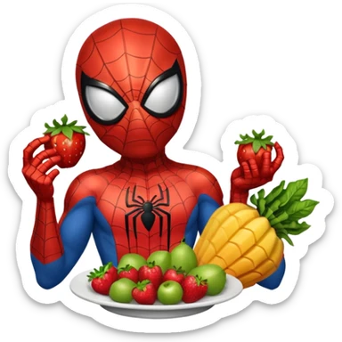 emoji de spiderman comiendo frutas y verduras sticker