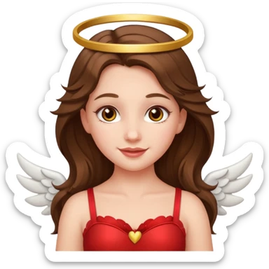 white happy long haired brunette girl hazel eyes dressed as cupid sticker