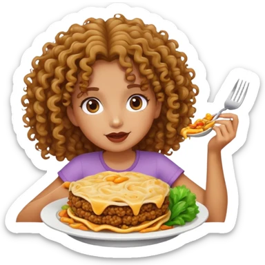 curly hair girl eating a big meal sticker