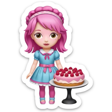Isolated detaile illustration incredibly modern raspberry torte doll figurine full body with pink hair and a raspberry hairband sticker