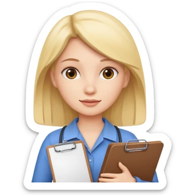 female character holding a clipboard sticker