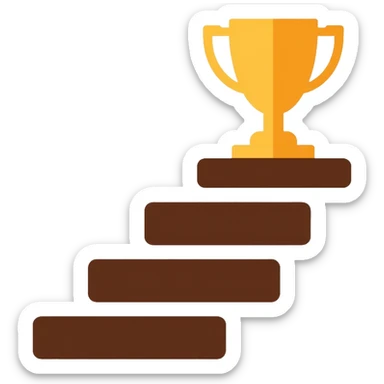 Path to success logo with steps or staircase leading upward to a trophy or achievement symbol, using brown shades and golden accents sticker