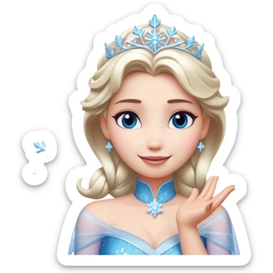 Cinematic Elegant Elsa Portrait Emoji, Standing gracefully with snowflakes forming in her hands, a soft yet confident smile, frosty shimmer surrounding her, a queen in perfect icy splendor! sticker