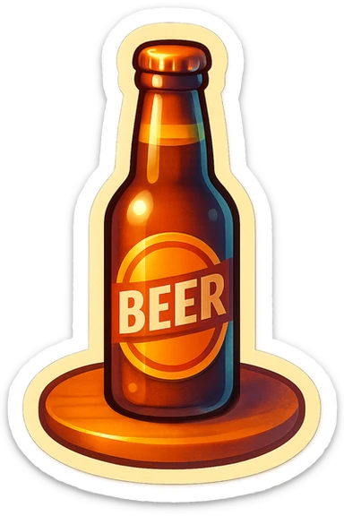 A beer bottle on a table sticker with a vintage design and bright colors sticker