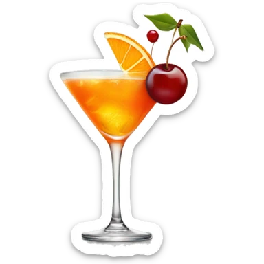 Cocktail garnished with an orange and a cherry sticker