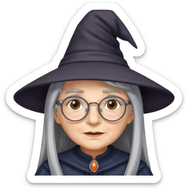 old witch with grey hair and glasses sticker