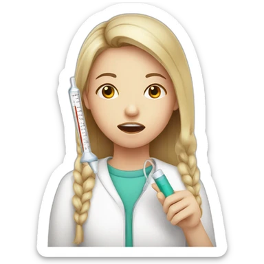 Illness girl with thermometer in the mouth sticker