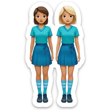 woman wearing teal wrap shirt, blue a-line skirt, light blue knee-high socks sticker
